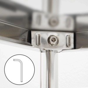 Detailaufnahme shelfr Edelstahl Schwerlastregal: Schraubverbindung und Inbusschlüssel.