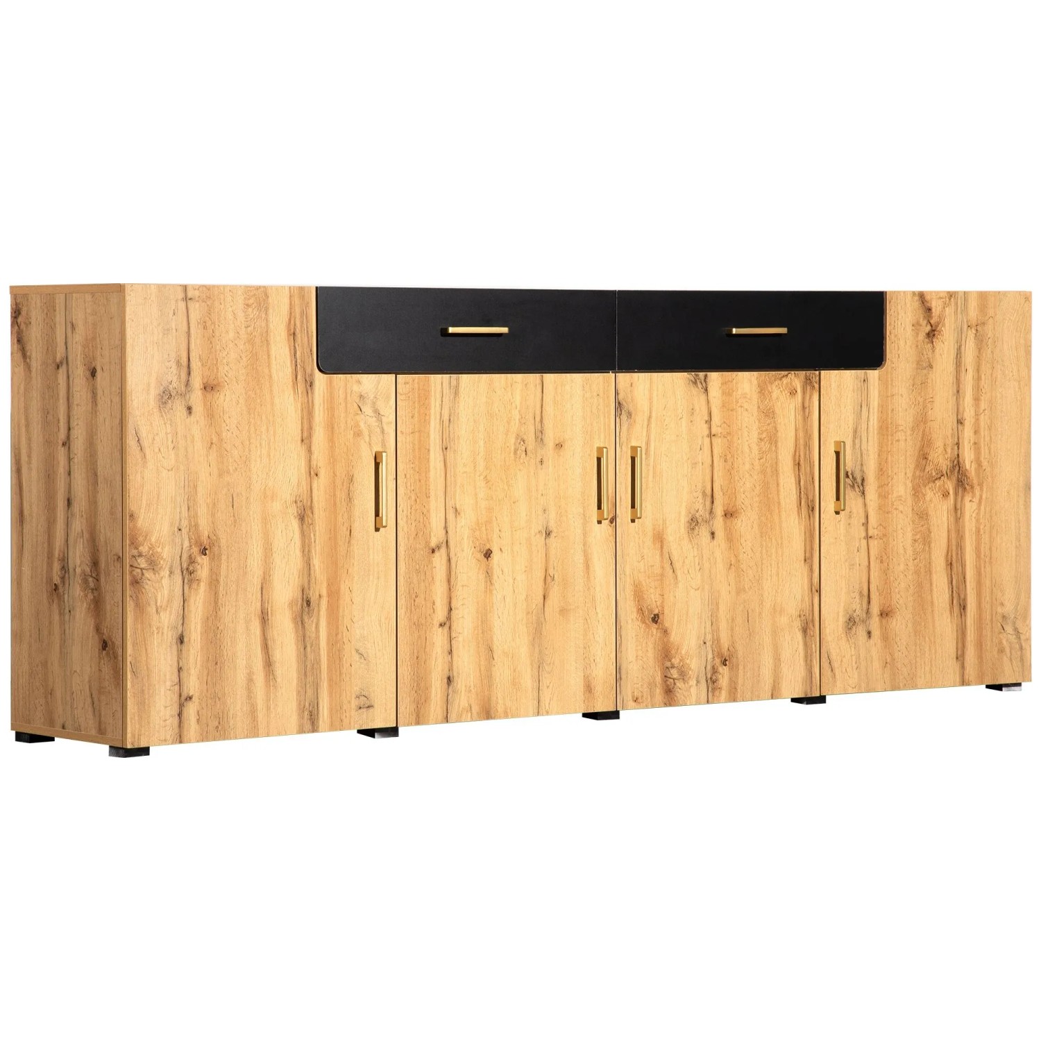 okwish Sideboard mit Türen Schubladen Stauraum Küche 208x39x80cm Braun