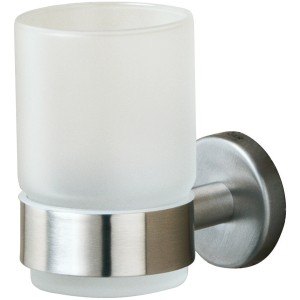 Tiger Zahnputzbecher Boston: Mattglas mit Edelstahlhalterung für die Wandmontage.