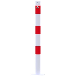 Weiß-roter Schake Absperrpfosten zur Dübelbefestigung, Ø 60 mm, ohne Öse.