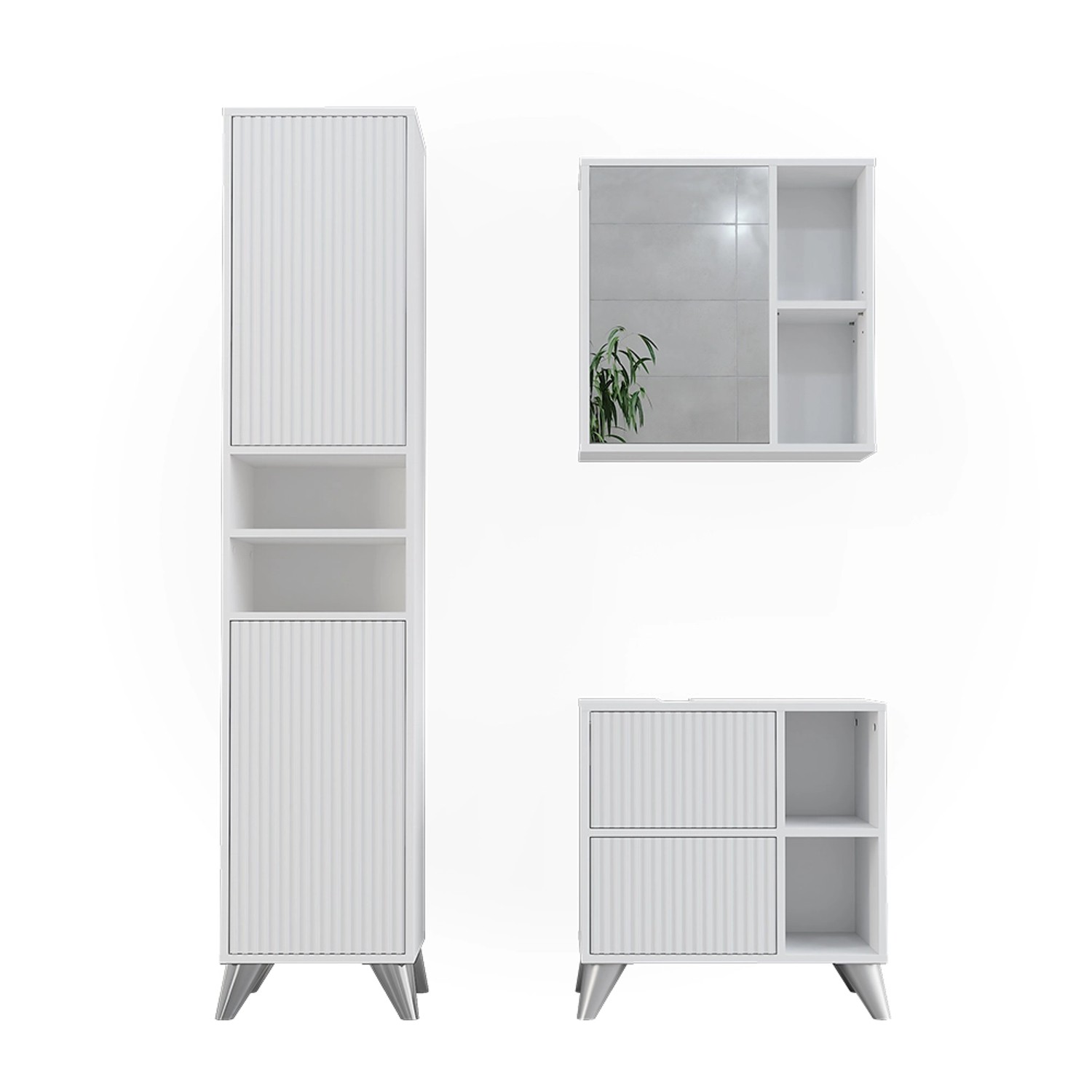 Vicco Badmöbel-Set Leano Weiß 3 Teile Opt 2 günstig online kaufen