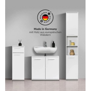 Mokebo Badmöbel Set 'Der Steuermann', 3-teilig, weiß. Badezimmermöbel mit Waschbecken und Schränken.