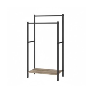 Relaxdays Handtuchständer Metall Holzoptik Schwarz mit Ablage Freistehend 81,5 cm x 42 cm x 24 cm