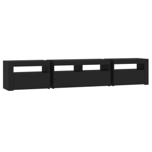 Schwarzer VidaXL TV-Schrank mit LED-Beleuchtung, 210x35x40 cm, Teil einer Wohnwand.