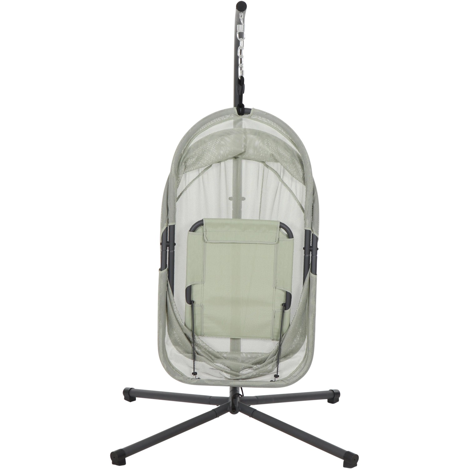 Siena Garden Hängesessel Yobaya Light Green mit Stahlgestell und luftigem Netzbezug.