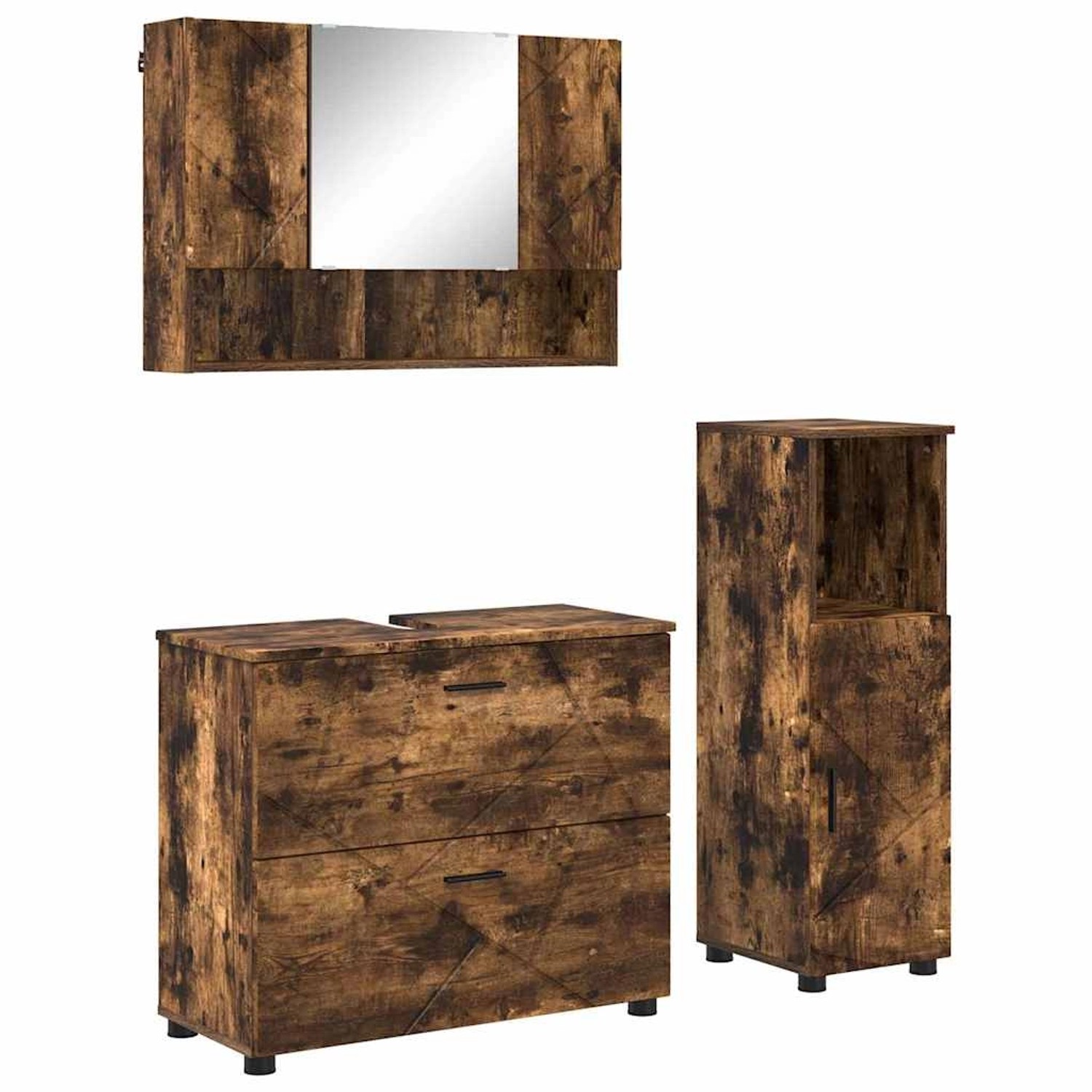 vidaXL Badezimmermöbel Set mit Regal 3-Tlg Räuchereiche Holzwerkstoff 3393028