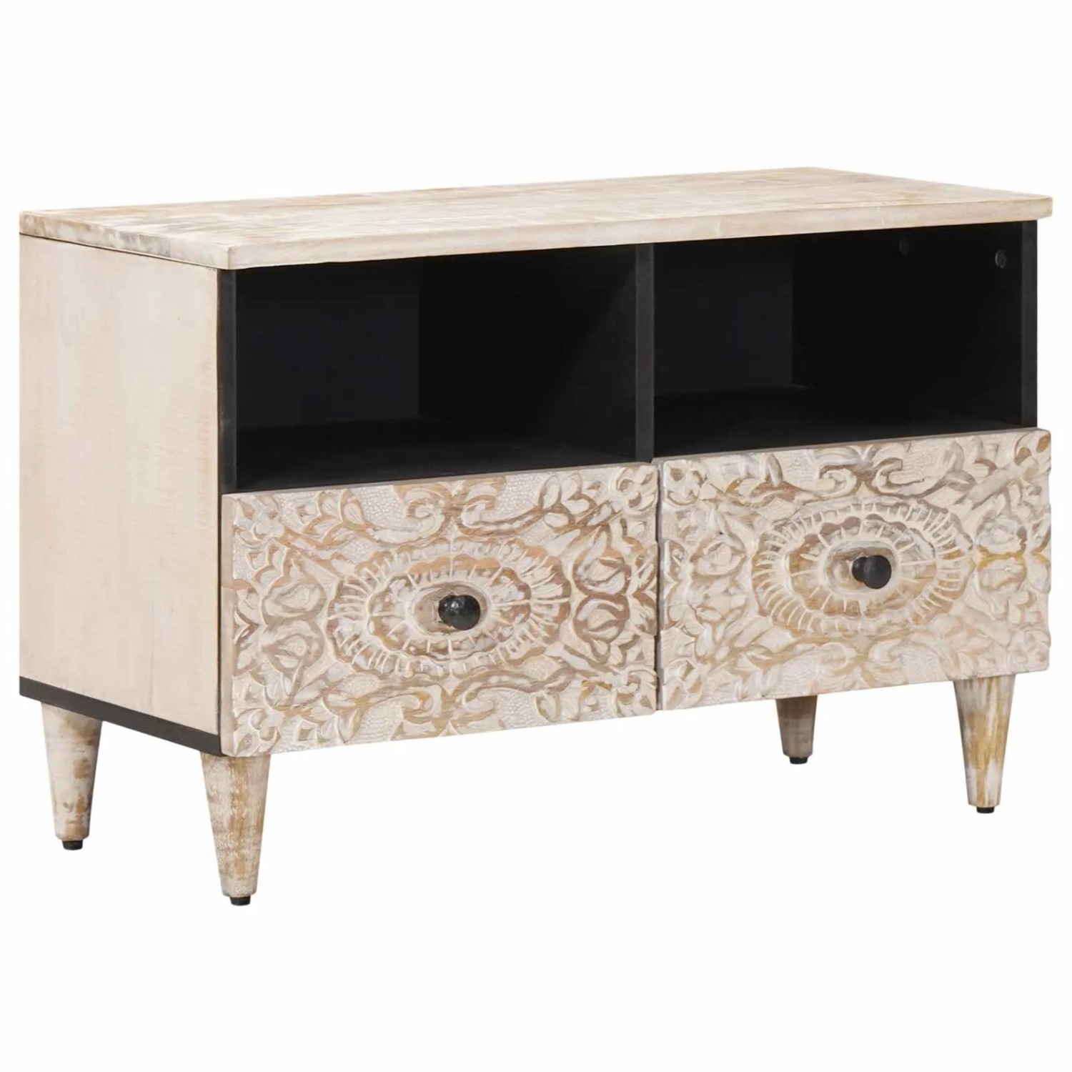 vidaXL TV-Schränk mit Speicher Weiß 70 x 33,5 x 46 cm Massivholz Mango 4018369