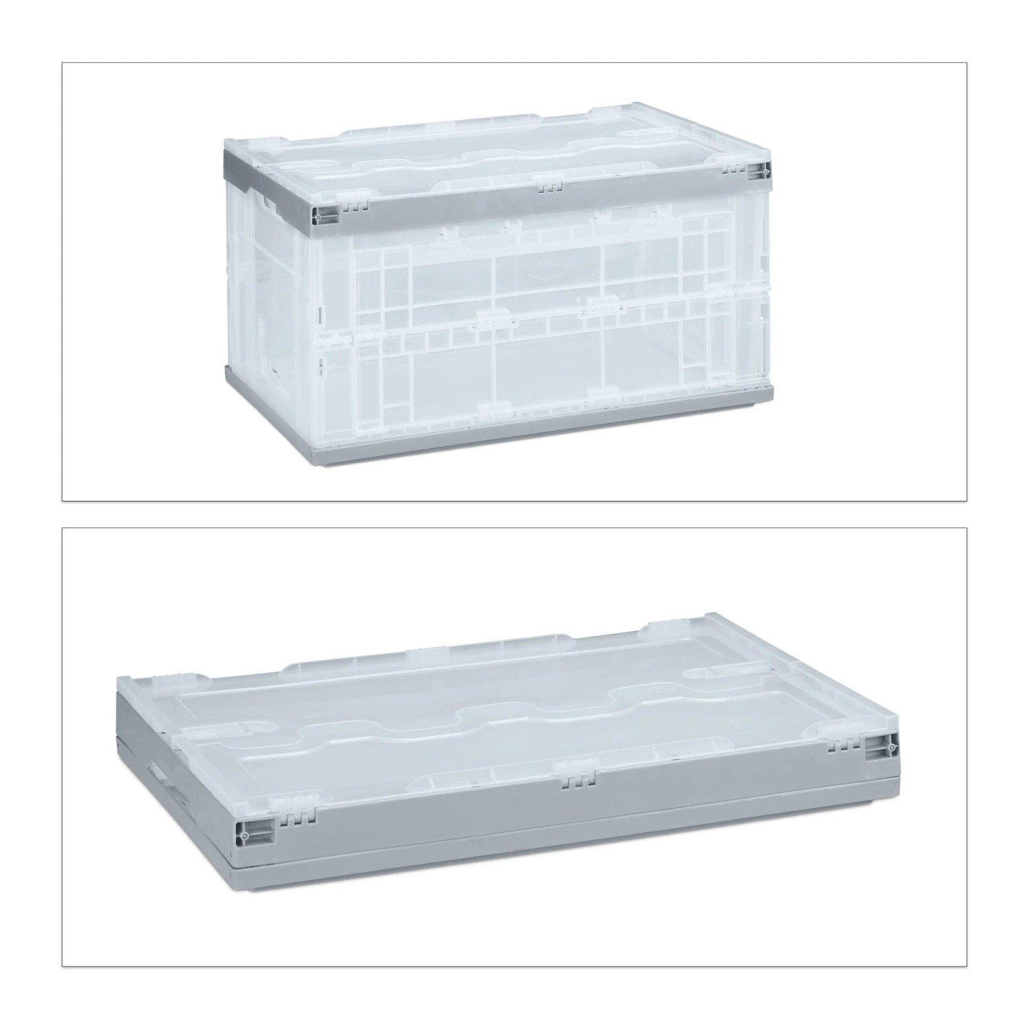 Relaxdays Transportbox mit Deckel Polypropylen Grau Stapelbar Zusammenklappbar Schließbar 59,5 cm x 39,5 cm x 31,5 cm 2,8 kg