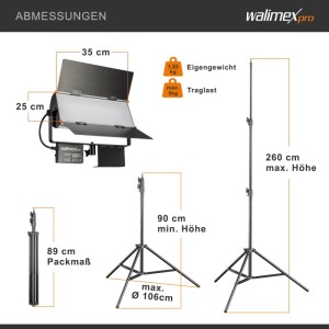 Walimex Pro Led Sirius 160 Daylight Flächenleuchte + Lampenstativ 65W Videolicht