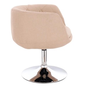 Beiger Svita Panama Retro Loungesessel mit Stoffbezug und glänzendem Tellerfuß aus Metall.