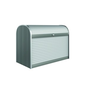 Biohort Garten-Aufbewahrungsbox StoreMax 190 Quarzgrau-Metallic aus Metall mit Rollladen.