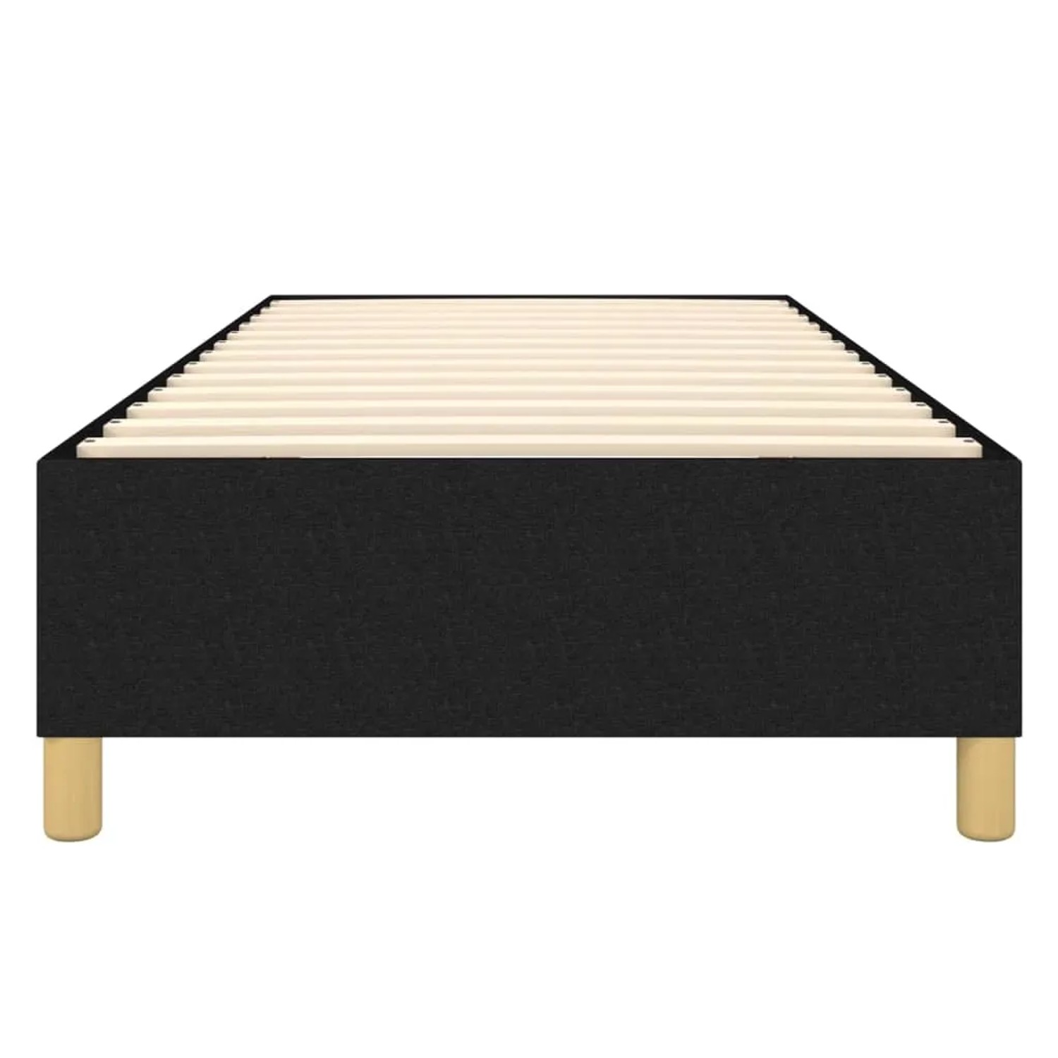 Schwarzes vidaXL Boxspringbett (90x200 cm) mit Lattenrost und Füßen.