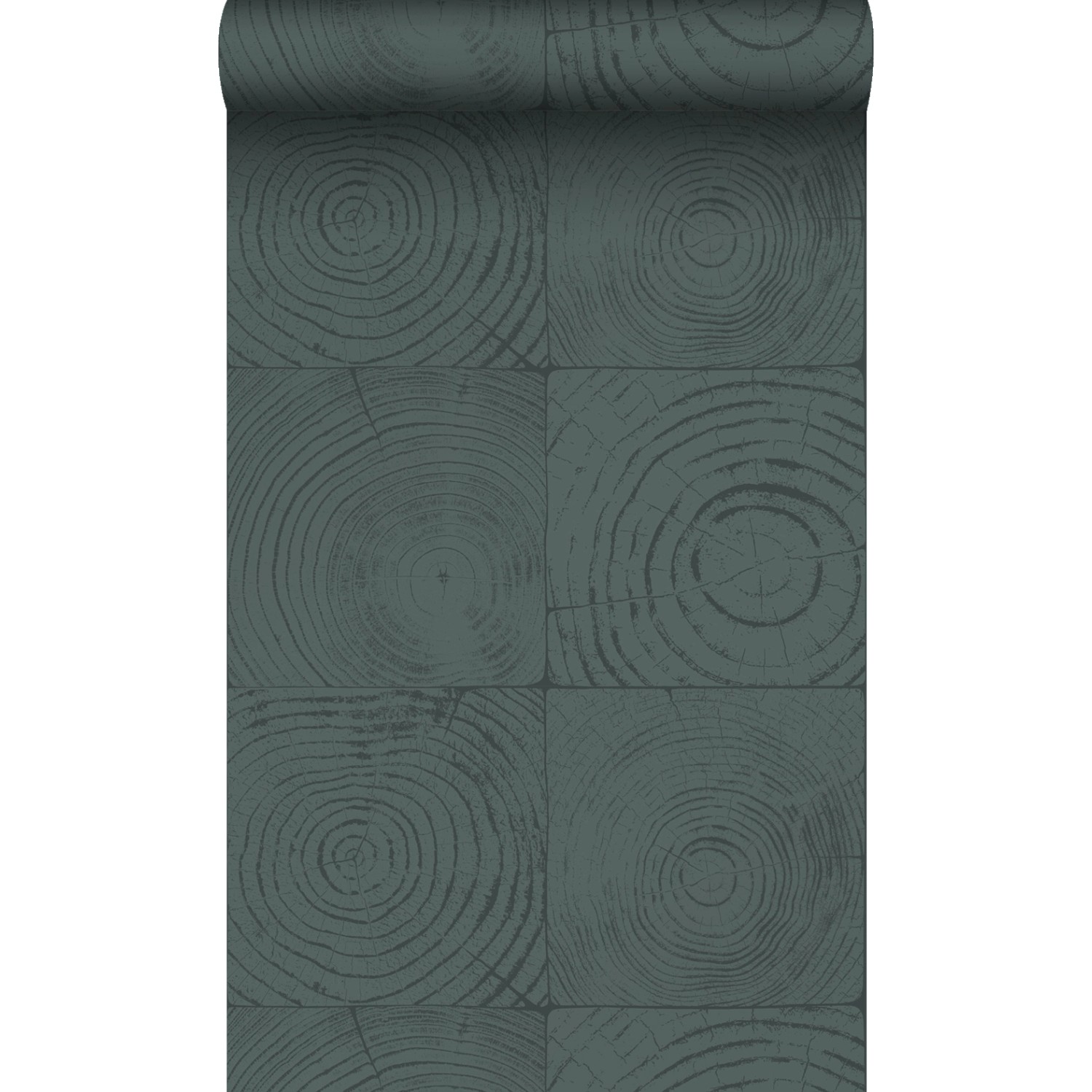 Origin Wallcoverings Tapete Querschnitte von Baumstämmen Smaragdgrün 53 cm günstig online kaufen