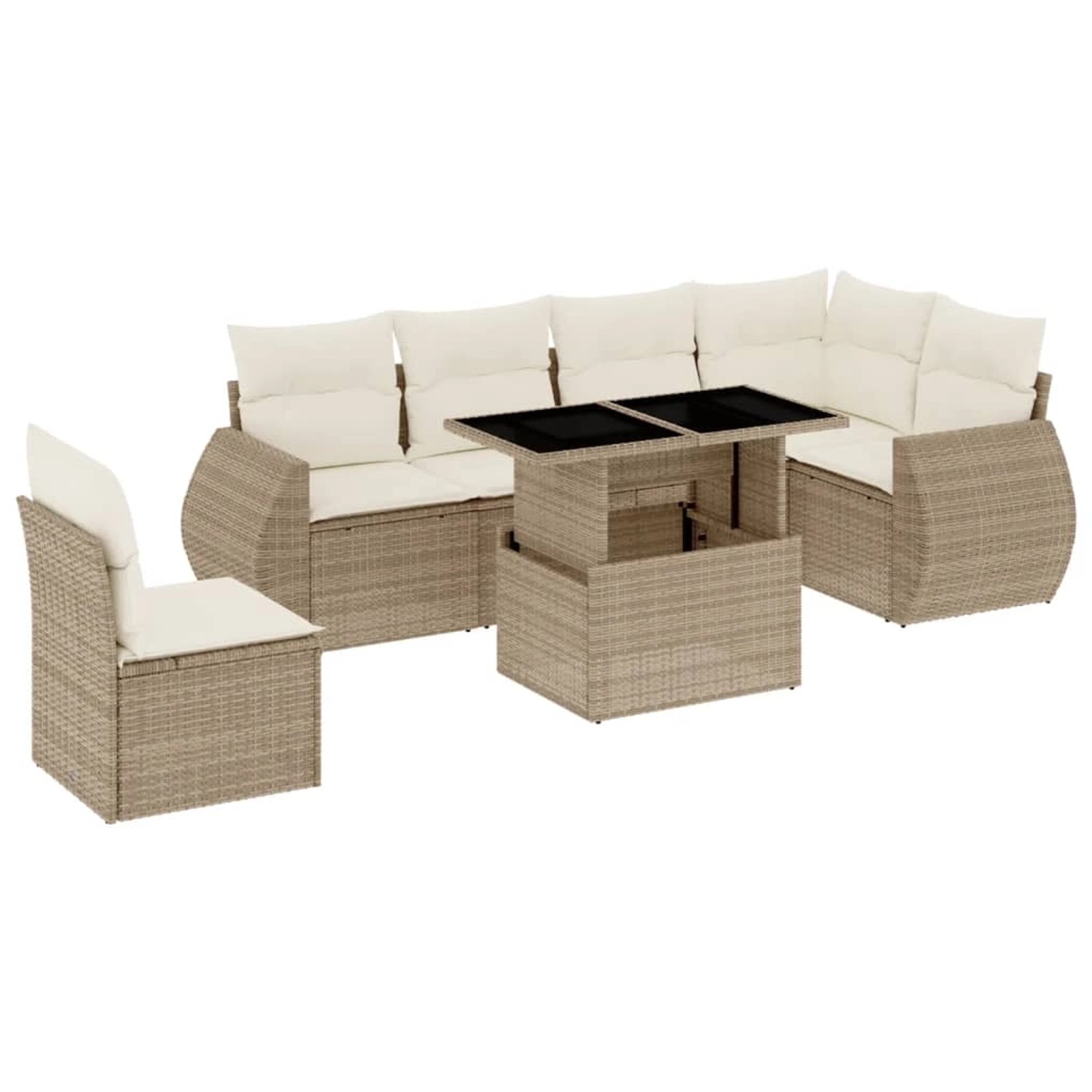 vidaXL 7-Tlg Garten-Sofagarnitur mit Kissen Beige Poly Rattan 3268568 günstig online kaufen