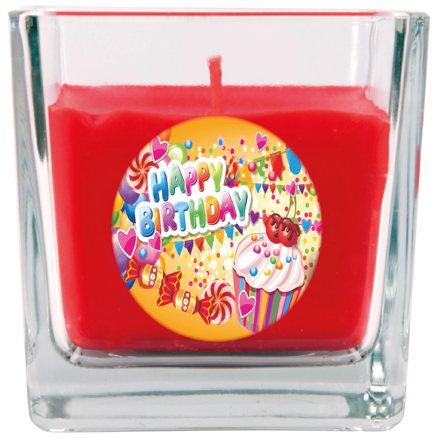 HS Candle Duftkerze & Glas Happy Birthday Viereck Rose Cupcake günstig online kaufen