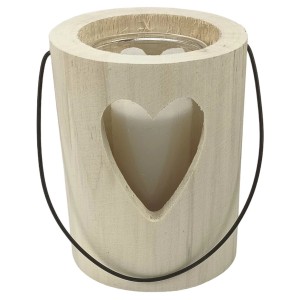 Windlicht aus Holzstamm im Nordic-Style mit Glas und Herz-Ausschnitt, ca. Ø 13x15 cm.