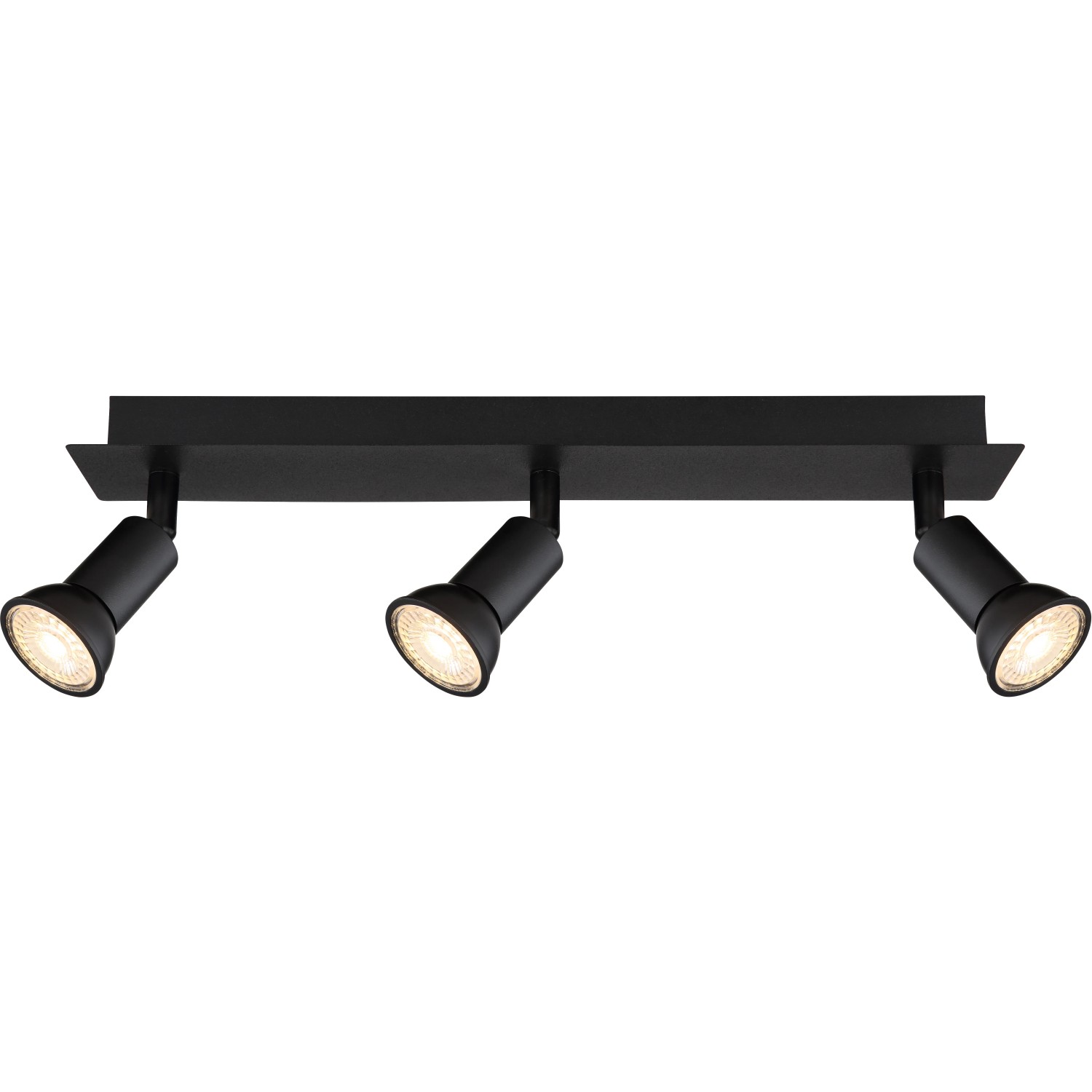 Globo Strahler Drew, 3-flammig, schwarz matt, 400x60x90 mm. Moderner Deckenstrahler für GU10 Leuchtmittel.
