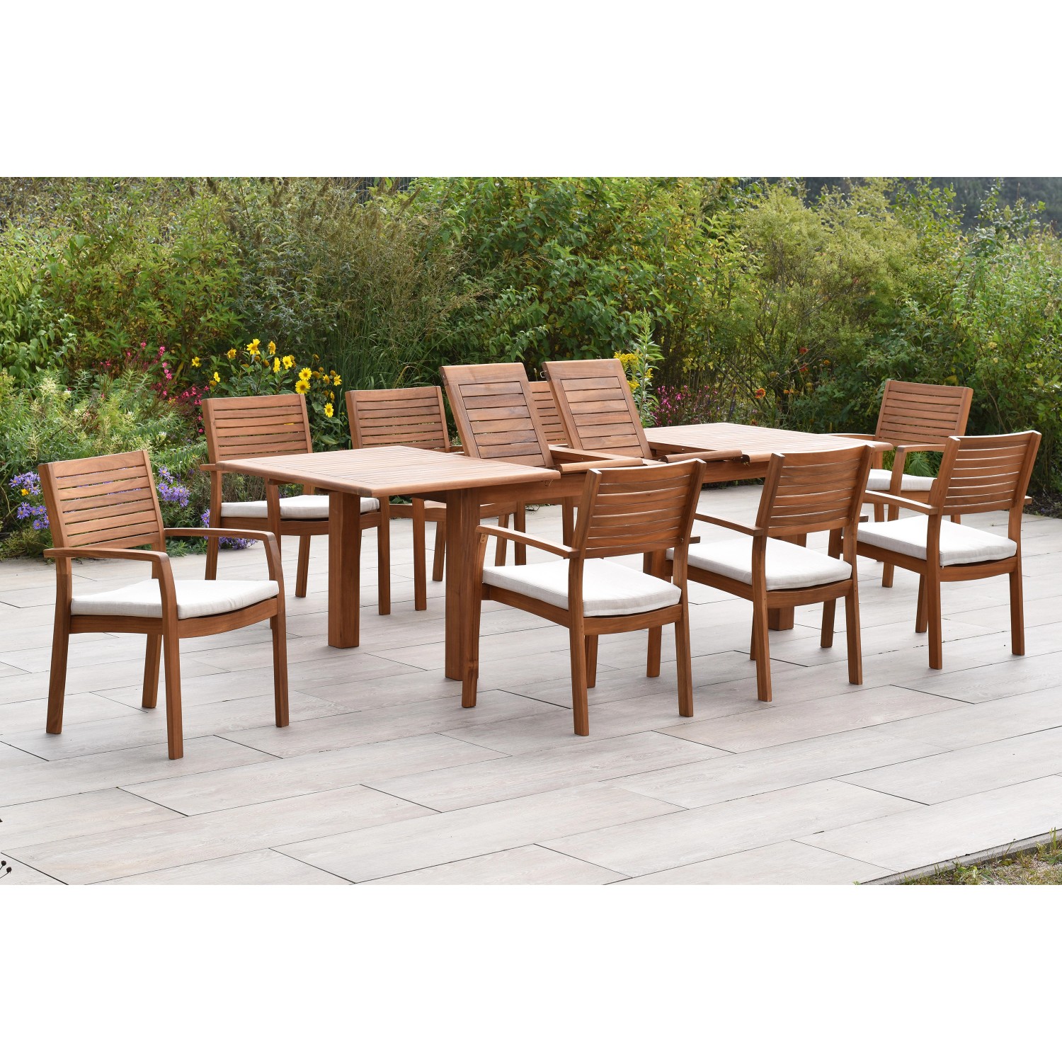 Merxx Batavia Set 17-tlg 8 Stapelsessel 8 Auflagen Doppel-Gartentisch Auszi günstig online kaufen