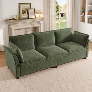 Geräumiges grünes Merax 3-Sitzer Chenille Sofa mit weichen Polstern und losen Kissen.