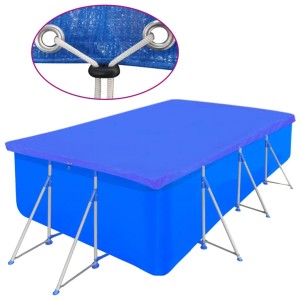 Set aus 2 rechteckigen, blauen Poolabdeckungen (394x207 cm) aus PE-Gewebe (90 g/m²) für Stahlrahmenpools.