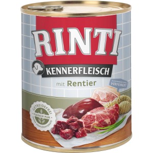 Rinti Kennerfleisch Rentier, 800g Dose Hunde-Nassfutter mit hohem Fleischanteil.