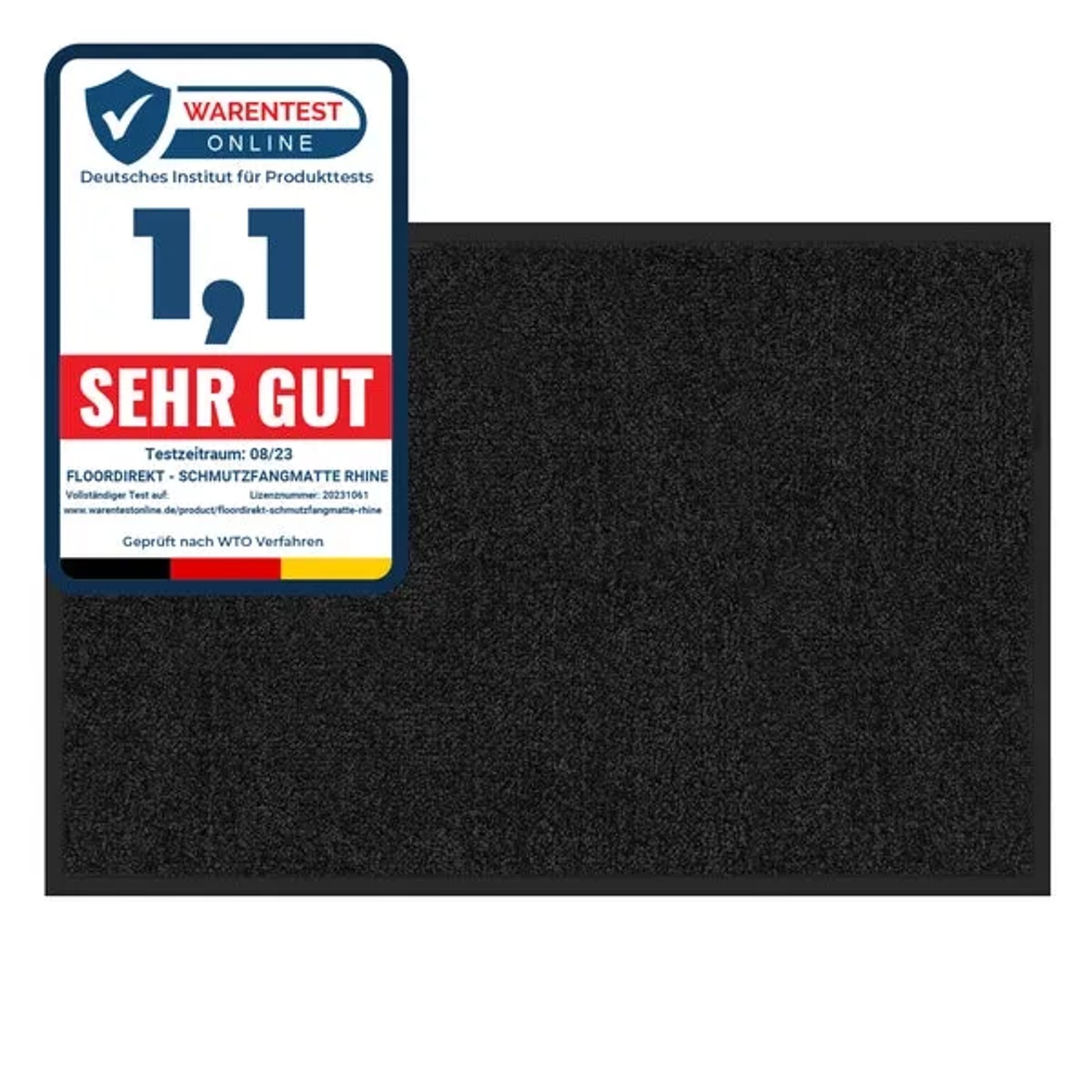 Schwarze Karat Schmutzfangmatte Rhine, 200x300 cm, mit Test-Siegel. Fußmatte für den Eingangsbereich.