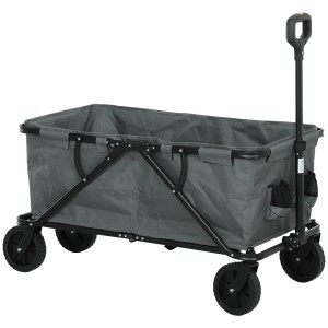 Grauer Outsunny Gartenwagen aus Stahl und Polyester mit 100L Volumen.