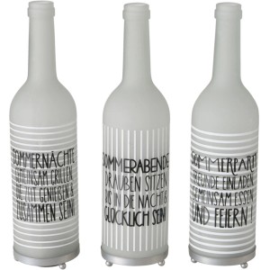 Boltze Teelichthalter Flasche, 3-fach sortiert, graue Glasflaschen mit Sommer-Motiven als Deko.