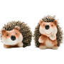2er Set Deko Igel aus Keramik mit Fell, braune Gartenfiguren, 15x8x8 cm.