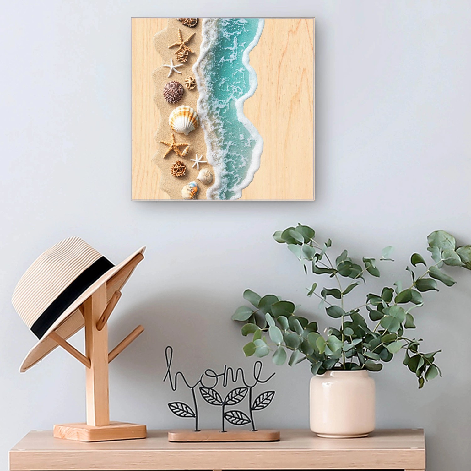 Banjado Schlüsselkasten mit Strandmotiv, 30x30cm, für 50 Schlüssel. Dekorative Schlüsselbox aus Holz und Metall.