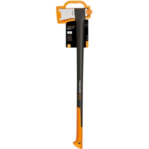 Fiskars Spaltaxt X27 XXL, 96 cm lang, zum Spalten großer Holzscheite. Axt mit schwarzem Stiel und orangem Griff.