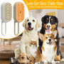 PETSATION 3-in-1 Dampfbürste für Hunde & Katzen. Zwei Bürsten (weiß, beige) mit Silikonborsten, umgeben von glücklichen Haustieren.