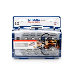 Dremel EZ SpeedClic SC690 Schneid-Set mit 10 Trennscheiben und Aufspanndorn im Koffer.