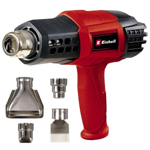 Einhell Heißluftpistole TE-HA 2000 E mit Düsenaufsätzen, rot und schwarz.