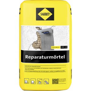 Sakret Reparaturmörtel, 25kg Sack, grau. Zum Ausbessern von Wand- und Bodenflächen.