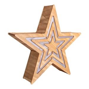 Näve LED Weihnachtsstern aus Holz, 33cm, warmweiß, mit Timer für Innen, batteriebetrieben.