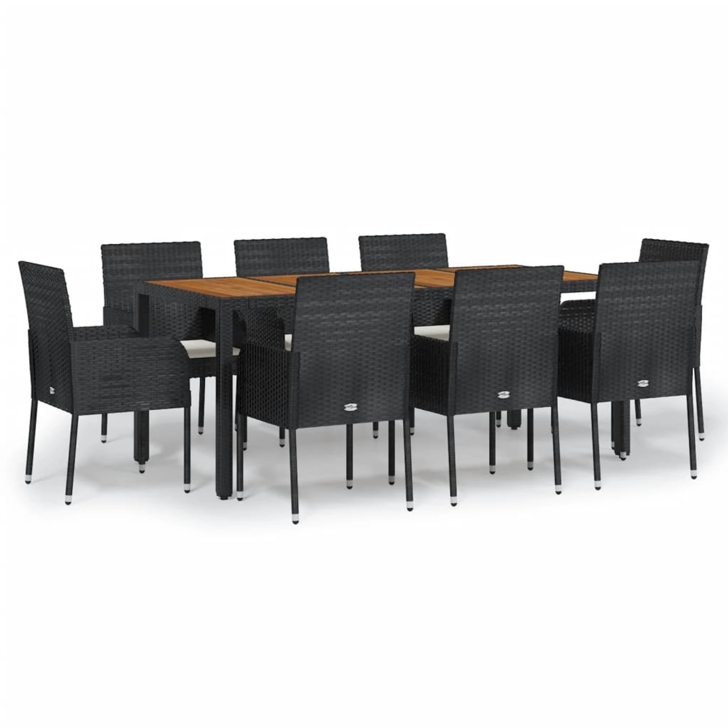 vidaXL 9-Tlg Garten-Essgruppe mit Kissen Schwarz Poly Rattan 3185016