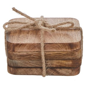 Mica Duko Untersetzer, 4er Set aus Mangoholz, dunkelbraun, 10x10x5cm, für Geschirr.