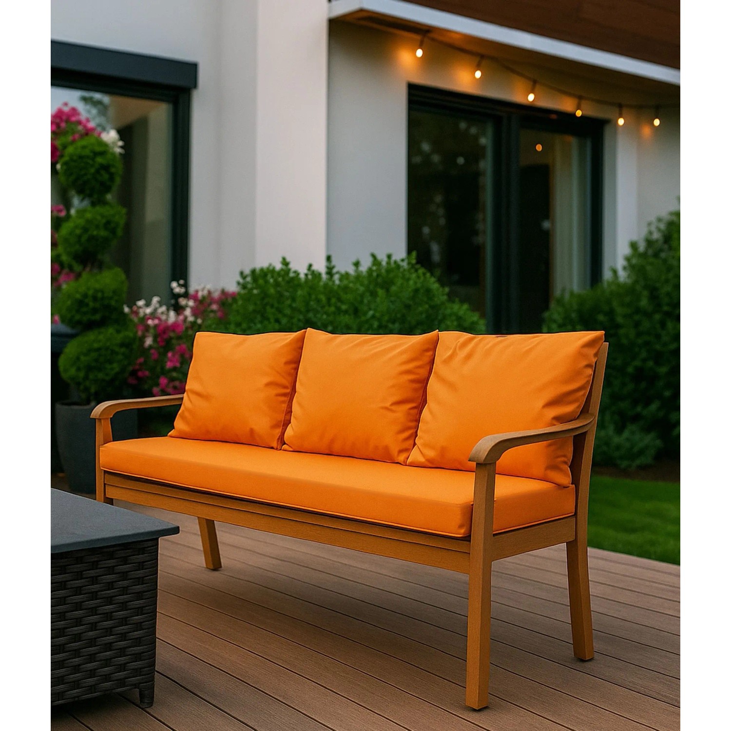 Setgarden  Mix Bench Kissen Outdoor Kissen Bankauflage 120x60+2x50x56cm Kissen Für 2-Sitzer Bänke 1tlg Orange_6