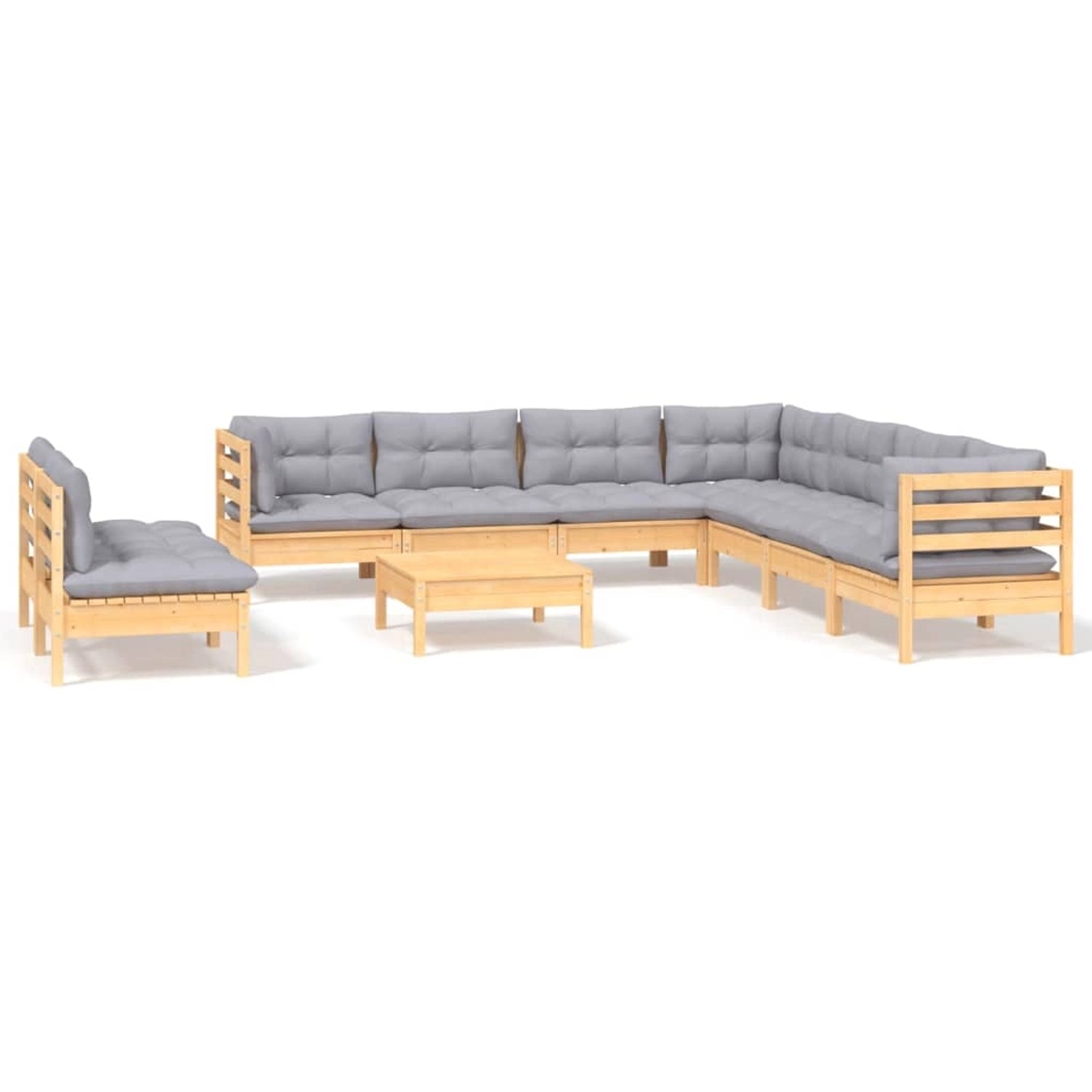 vidaXL 10-Tlg Garten-Lounge-Set mit Grauen Kissen Massivholz Kiefer 3096832 günstig online kaufen