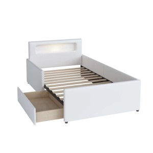 okwish Polsterbett 90×200 mit Nachtlicht und USB-Ladeanschluss mit Ablagefächern und Erhöhte Seitenteile zur Sicherheit ohne Matratze