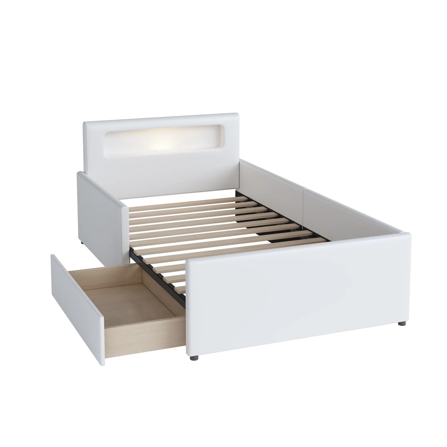okwish Polsterbett 90×200 mit Nachtlicht und USB-Ladeanschluss mit Ablagefächern und Erhöhte Seitenteile zur Sicherheit ohne Matratze