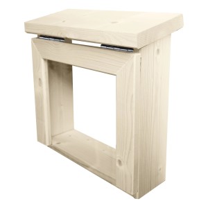 Weiße Karibu Steuergerätverkleidung aus Holz für Außensauna, Schutz vor Witterung.