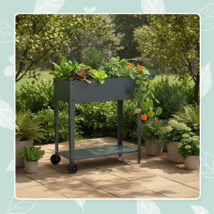 Relaxdays Hochbeet Metall Anthrazit mit 2 Rädern und Ablage 80 x 85 x 50 cm 7 kg