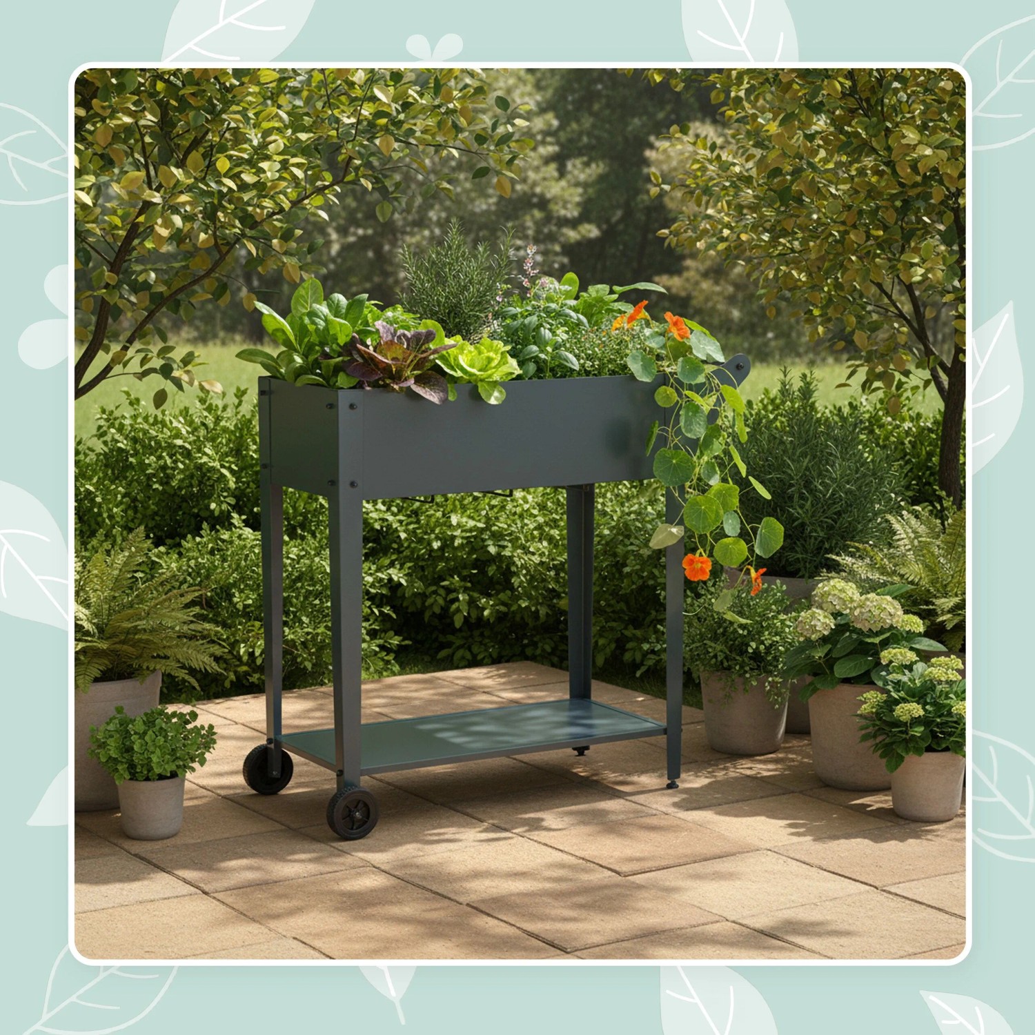 Relaxdays Hochbeet Metall Anthrazit mit 2 Rädern und Ablage 80 x 85 x 50 cm 7 kg_3