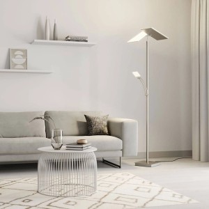 Moderne, dimmbare LED Stehlampe Parthena in Alu, 180cm hoch, für Wohnzimmer.