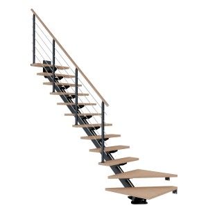 Dolle Mittelholmtreppe Sydney, 11 Stufen, Eiche weiß, Metall anthrazit, 1/4 gewendelt.