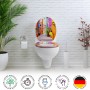 Sanfino WC-Sitz mit bunten Häusern Dekor, Absenkautomatik, Holz Toilettendeckel für Standard WCs.