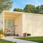 Palmako Gerätehaus Leif, 460x170 cm, dunkelgrau lackiert. Holzgartenhaus mit Doppeltür und offenem Bereich.