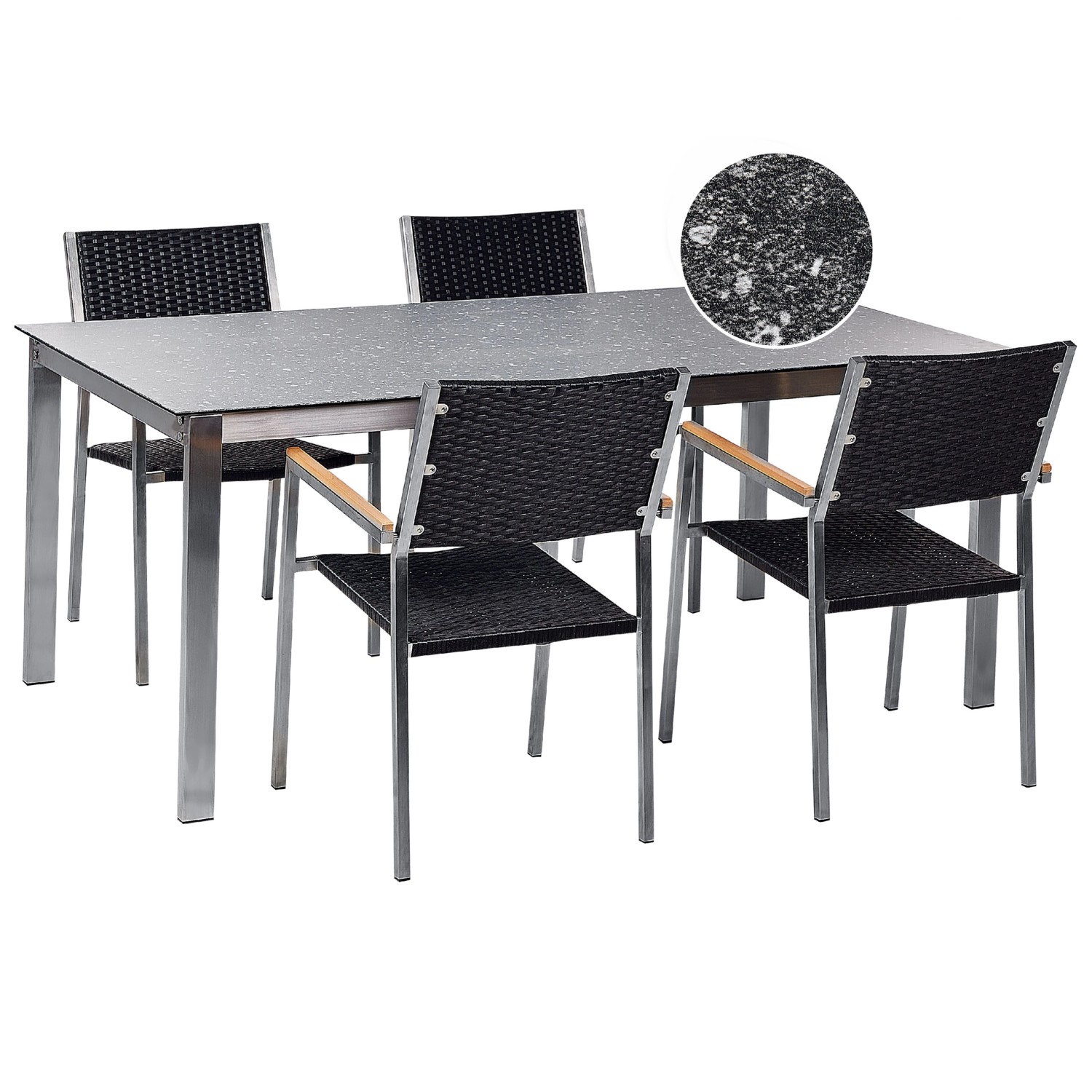 Beliani Gartentisch Set COSOLETO/GROSSETO Schwarz Silber günstig online kaufen